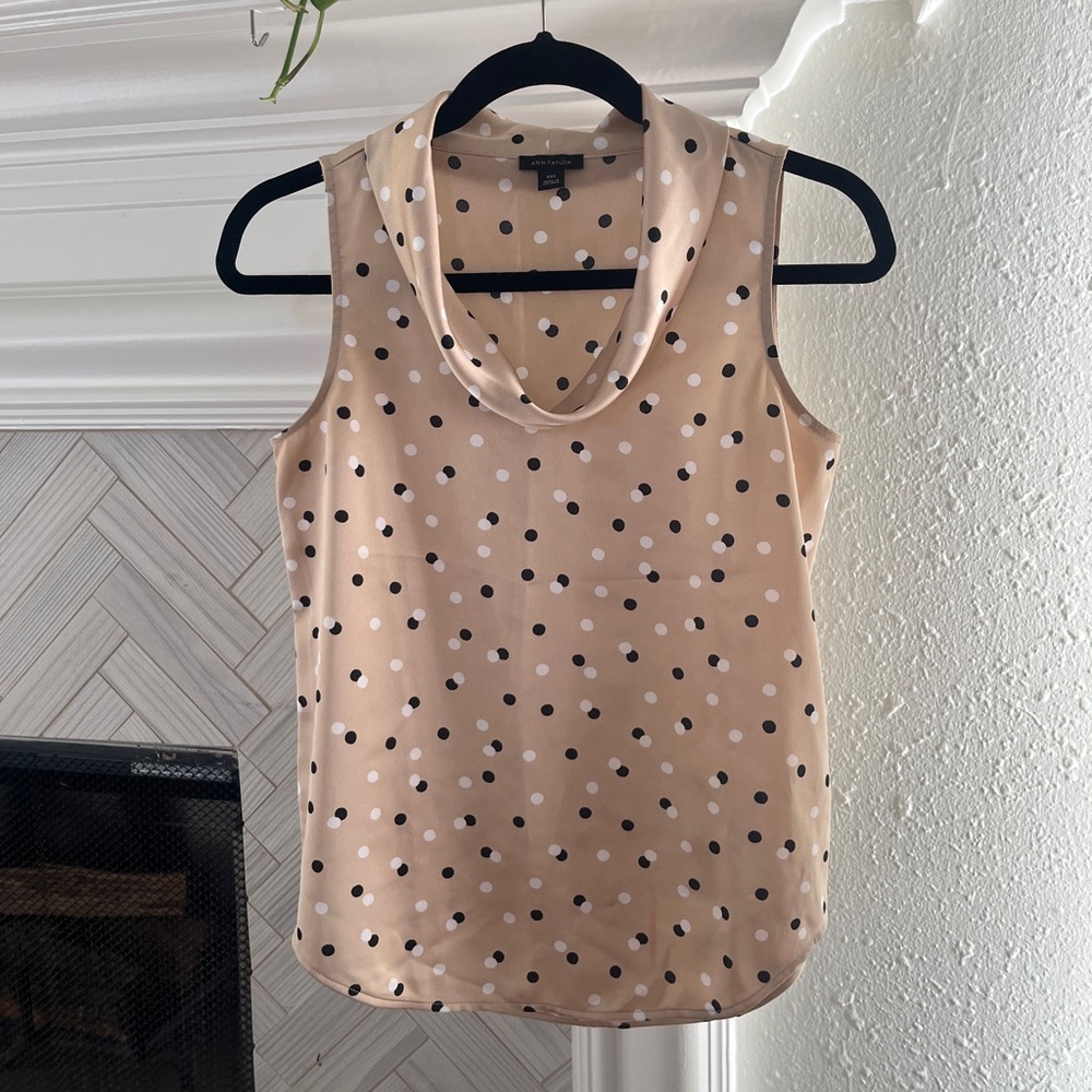 Ann Taylor Toasted Oat Polka Dot Cowl Neck Blouse- XXS